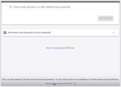 Open Previous Keyword Planner
