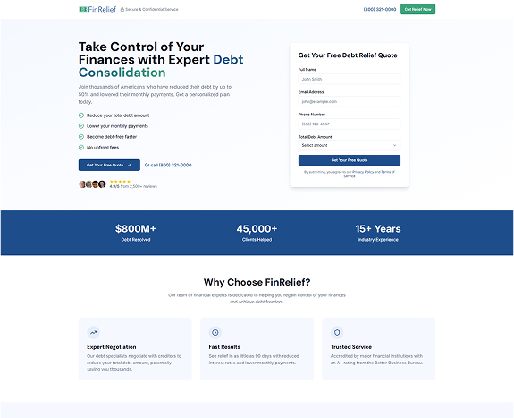 FinRelief Home Desktop